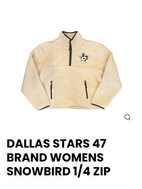 47 Brand Dallas Stars Women's Sherpa 1/4 Zip Pullover in Cream/  Black Trim Sz S